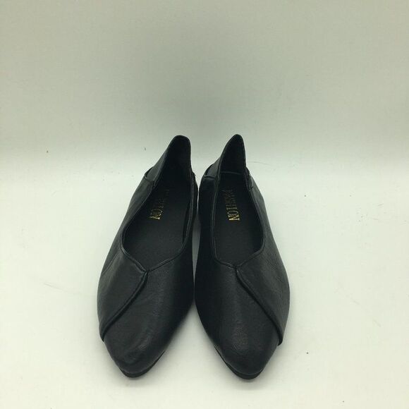 Black Pointed Toe Flat Chunky Low Heel Slip On Office Dress Shoes - Picture 1 of 10